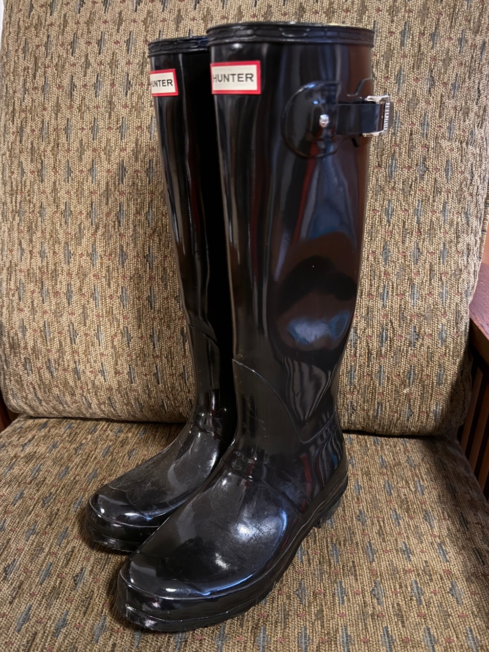 Hunter Tall Gloss Black Rain Boots with Side Buckle